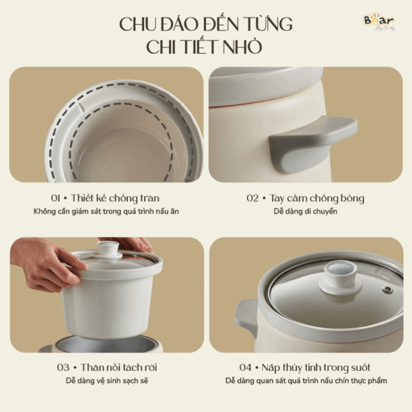 Nồi nấu chậm Bear 1.5L SB-NNC15 - Ảnh 6