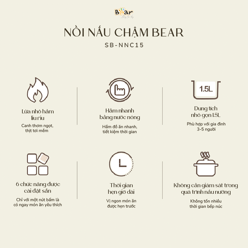 Ưu điểm nổi bật của nồi nấu chậm Bear 1.5L đa năng SB-NNC15 Ưu điểm nổi bật của nồi nấu chậm Bear 1.5L đa năng SB-NNC15