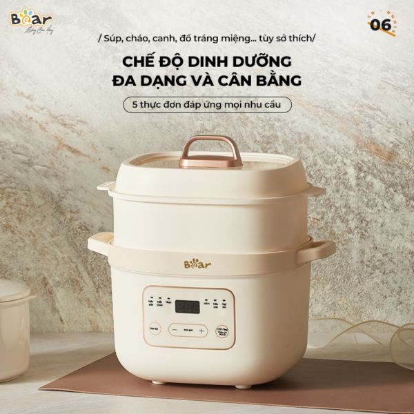 Nồi nấu cháo chậm Bear 1.6L vuông SB-NNC16 - Ảnh 3