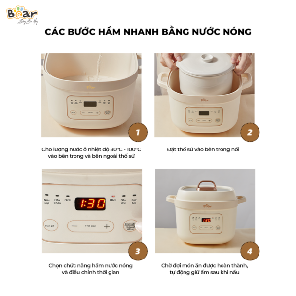 Nồi nấu cháo chậm Bear 1.6L vuông SB-NNC16 - Ảnh 9