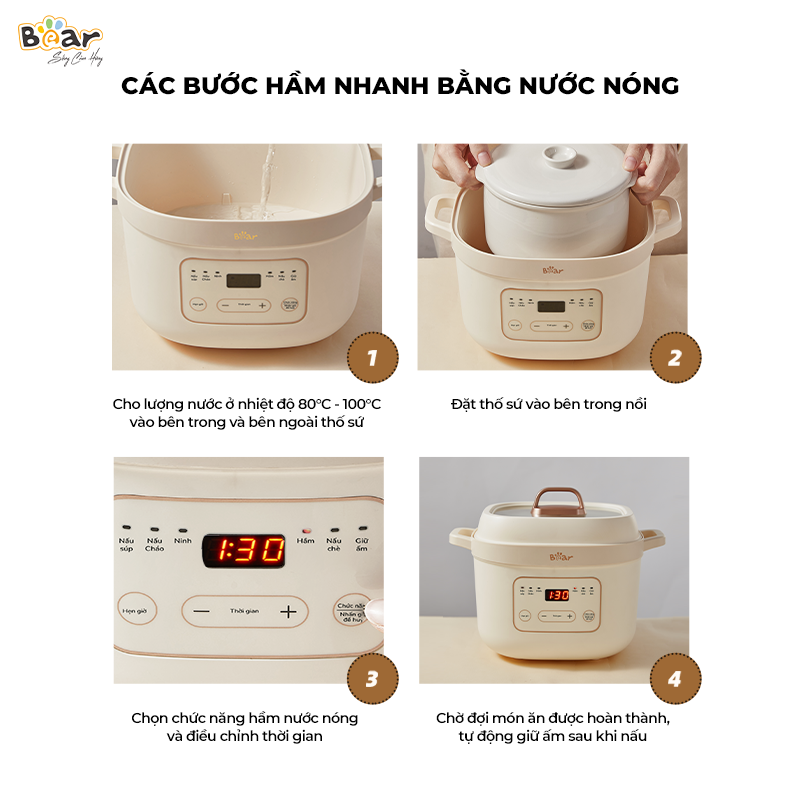 Các bước sử dụng nồi nấu chậm Bear SB-NNC16 Các bước sử dụng nồi nấu chậm Bear SB-NNC16