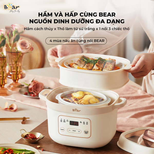 Nồi nấu cháo chậm Bear 1.6L vuông SB-NNC16 - Ảnh 8