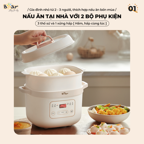 Nồi nấu cháo chậm Bear 1.6L vuông SB-NNC16 - Ảnh 4