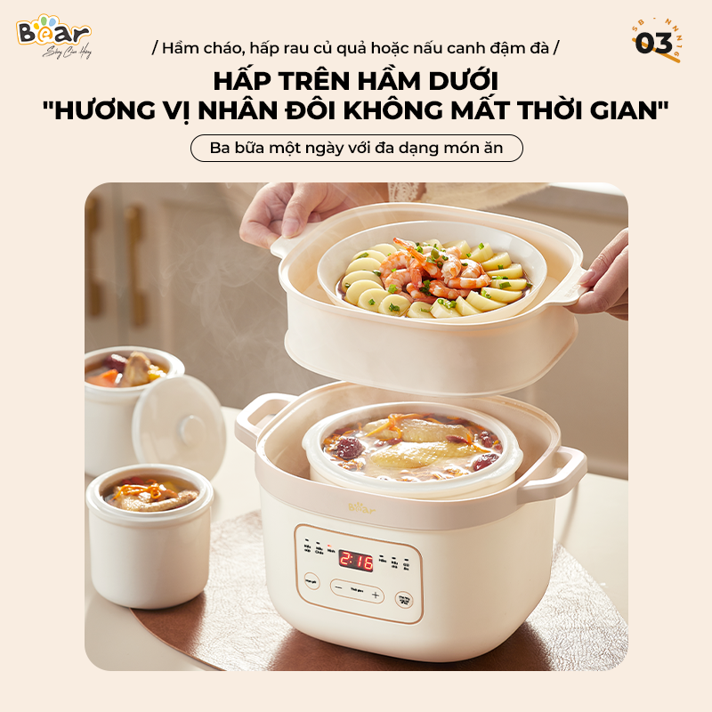 Vừa hầm vừa hấp cực tiện lợi Vừa hầm vừa hấp cực tiện lợi
