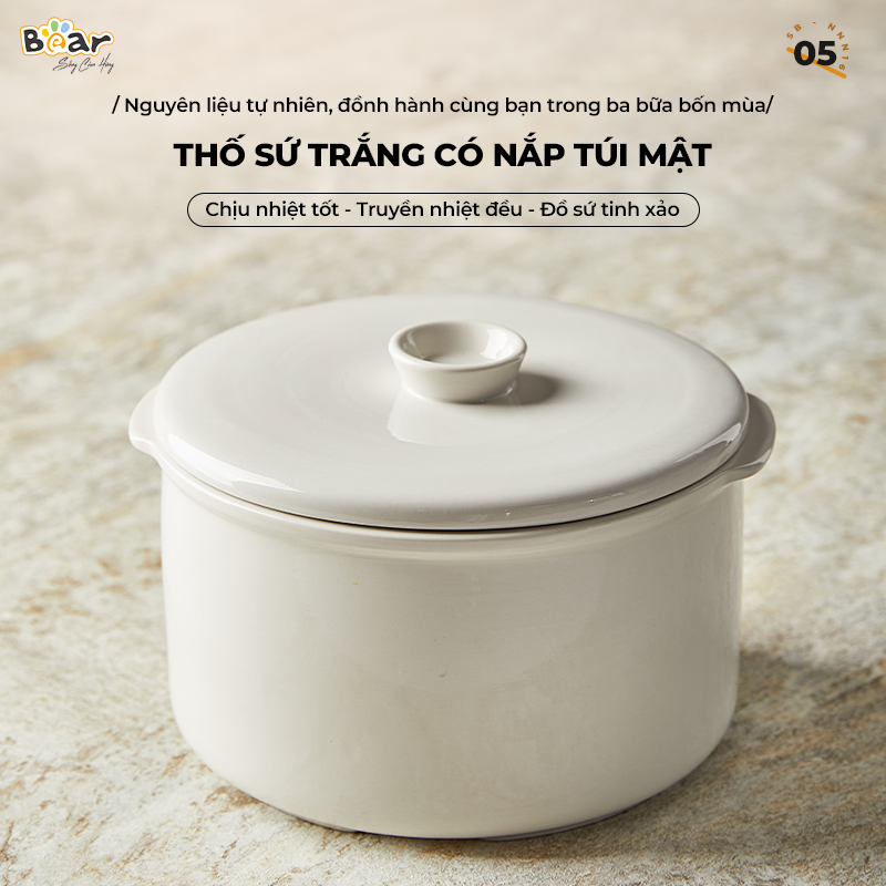 Thố sứ trắng cao cấp Nồi nấu chậm Bear SB-NNC16 Thố sứ trắng cao cấp Nồi nấu chậm Bear SB-NNC16