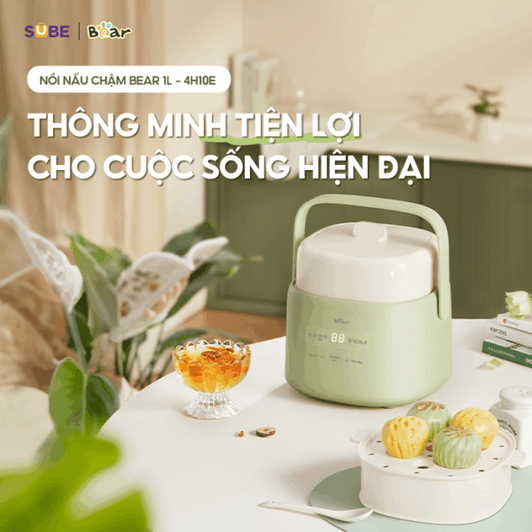 Nồi nấu chậm Bear 1L SC-4H10E, tặng kèm xửng hấp - Ảnh 3