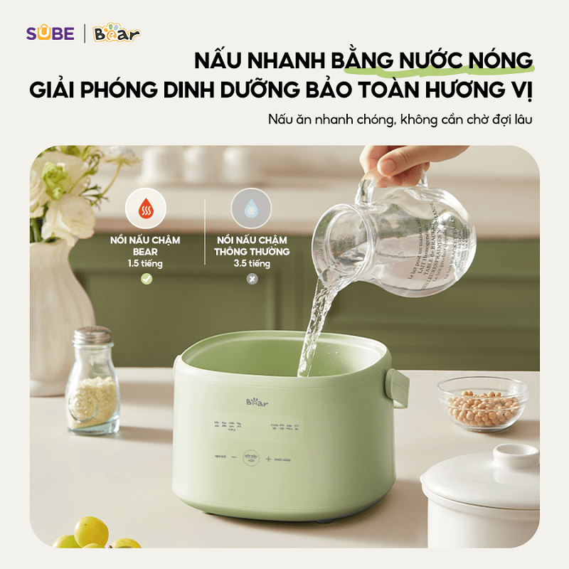 Nồi nấu chậm SC-4H10E có chế độ nấu ăn bằng nước nóng Nấu ăn bằng nước nóng, tiết kiệm thời gian nấu nướng cho mẹ