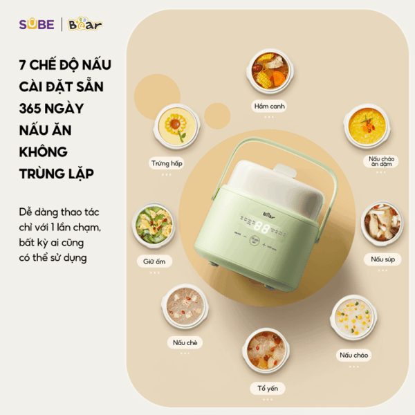 Nồi nấu chậm Bear 1L SC-4H10E, tặng kèm xửng hấp - Ảnh 7