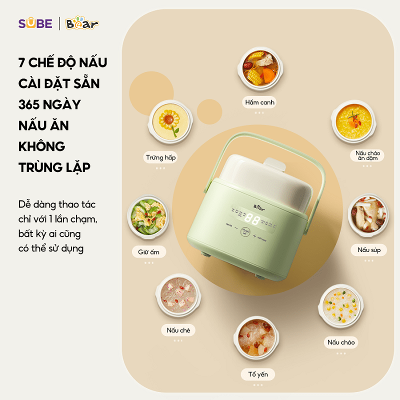 Nồi nấu chậm Bear 1L SC-4H10E nấu món ăn ngon dễ dàng Nồi nấu chậm Bear 1L SC-4H10E nấu triệu món ăn ngon dễ dàng
