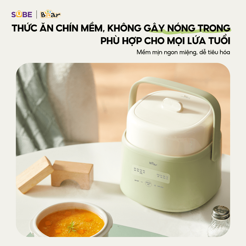 Nồi nấu chậm Bear 1L SC-4H10E Món ăn ngon chín mềm, phù hợp cho nhiều người trong gia đình