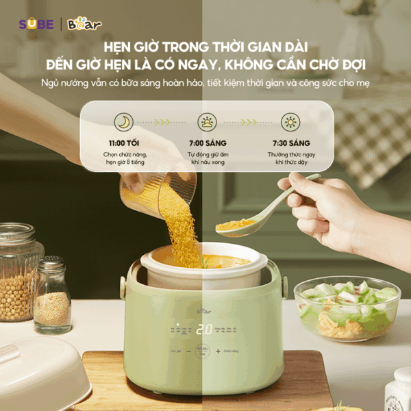 Nồi nấu chậm Bear 1L SC-4H10E, tặng kèm xửng hấp - Ảnh 12