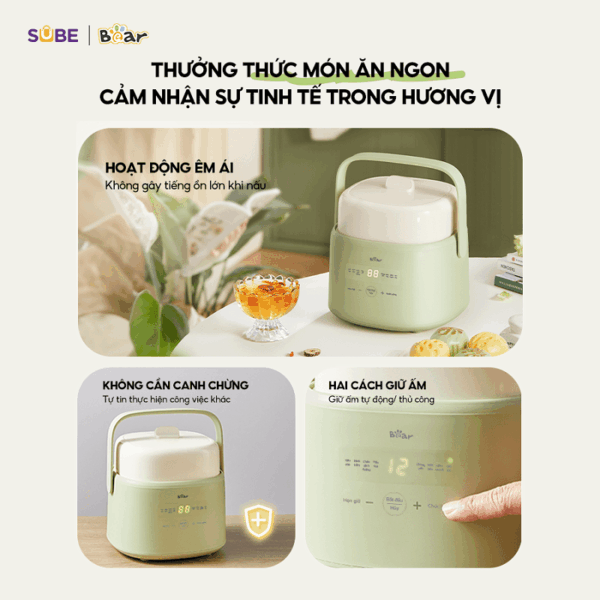 Nồi nấu chậm Bear 1L SC-4H10E, tặng kèm xửng hấp - Ảnh 13