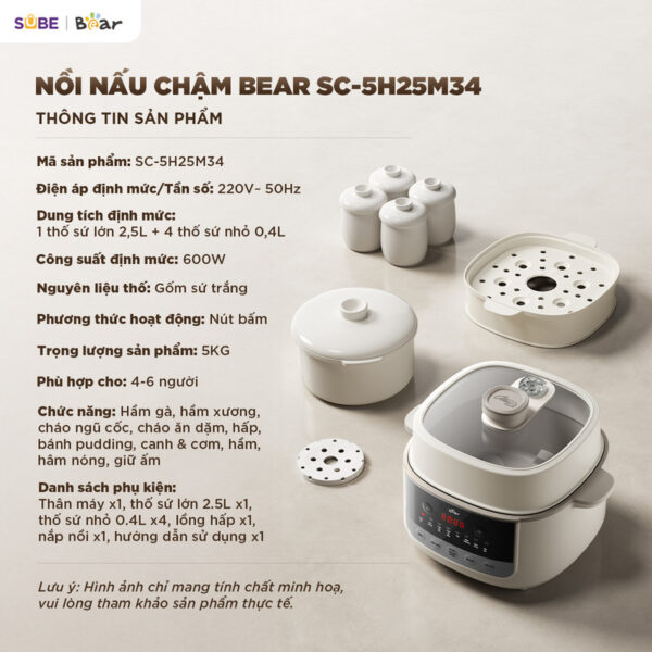Nồi nấu chậm Bear 2.5L SC-5H25M34 - Ảnh 7