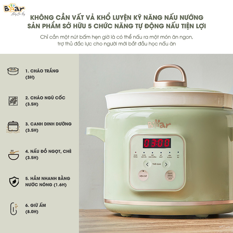 Chức năng của nồi nấu chậm Bear SB-NNC20 Nồi nấu chậm Bear SB-NNC20
