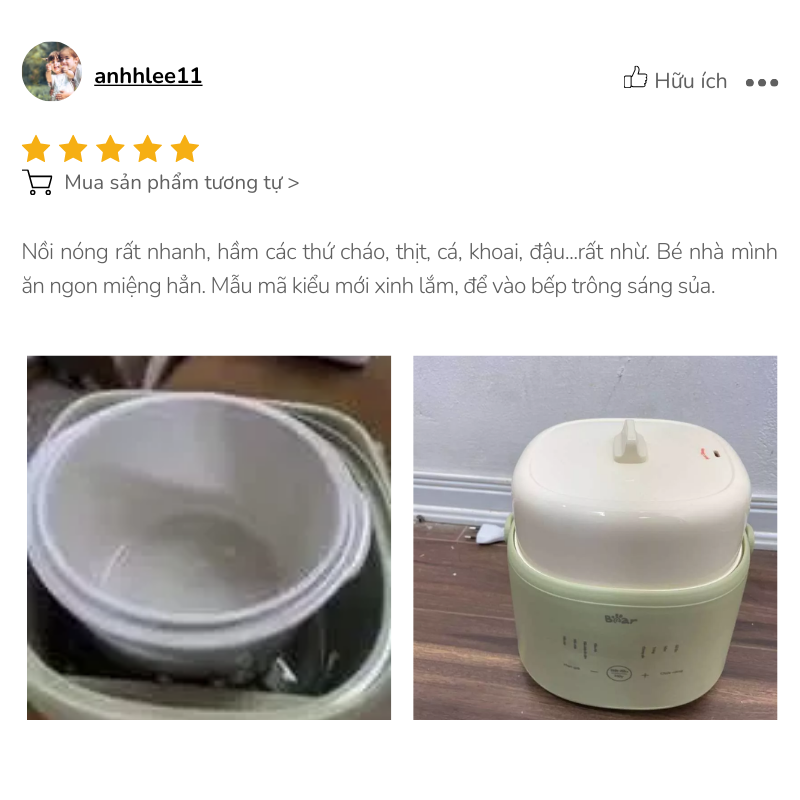Nồi nấu chậm Bear 1L SC-4H10E Hàng chính hãng có HDSD tiếng Việt và chế độ bảo hành đầy đủ, các mẹ yên tâm mua dùng nhé - 5 sao!