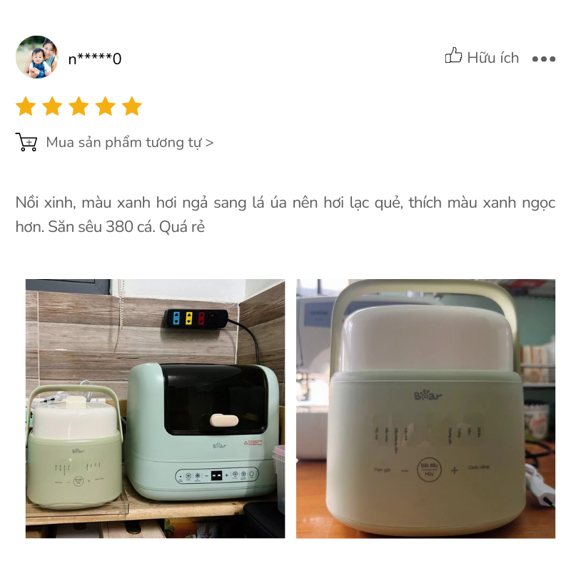 Nồi nấu chậm Bear 1L SC-4H10E nâng cấp thêm xửng hấp Rất đẹp, màu sắc nhã nhặn, giao hàng nhanh, đóng gói cẩn thận
