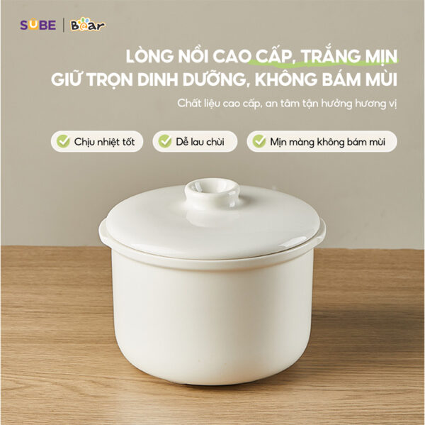 Thố sứ nồi nấu chậm Bear 1l - Ảnh 3