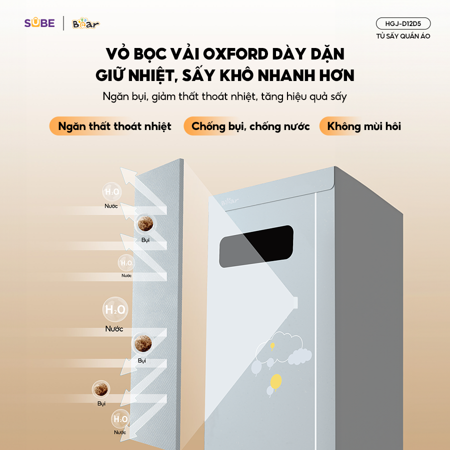 Vải bọc bên ngoài dày dặn, ngăn thất thoát nhiệt