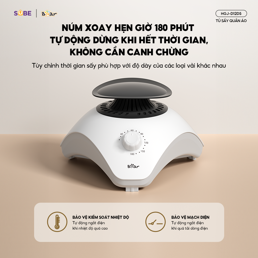 Hẹn giờ sấy đến 180 phút
