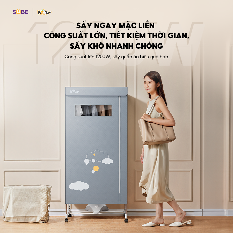Tủ quần áo Bear công suất lớn, sấy khô nhanh chóng