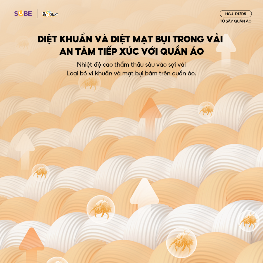 Tỷ lệ diệt khuẩn và diệt mạt vải của Tủ sấy quần áo Bear giúp quần áo sạch, mặc ngay được sau khi sấy