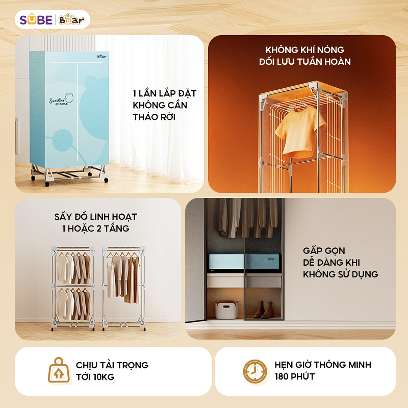 Tủ sấy quần áo Bear PCD-4H12G sở hữu nhiều ưu điểm nổi bật