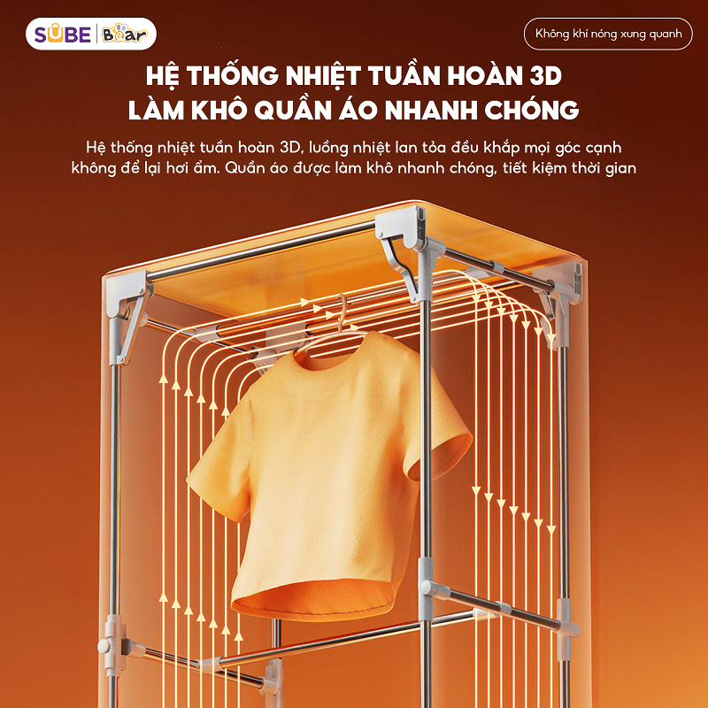 Dung tích lớn, hệ thống nhiệt tuần hoàn 3D làm khô quần áo nhanh chóng